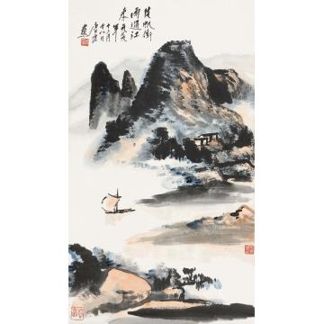 唐云1979年作片帆冲雨立轴设色纸本