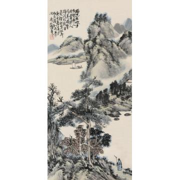 蒲华庚子（1900）年作溪头策杖立轴设色纸本