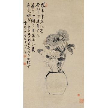 李鱓戊戌（1718）年作富贵牡丹立轴设色纸本