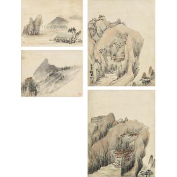 张充和1962年作山水小品（四帧）画心设色纸本