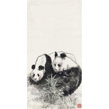 刘海粟双猫戏竹图画心设色纸本