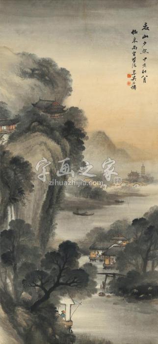 吴石僊1914年作夏山夕照图立轴设色纸本字画之家