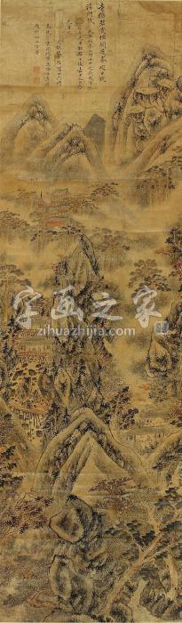 徐浩秋山萧寺立轴设色绫本字画之家