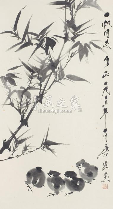 唐云竹鸡图立轴纸本字画之家