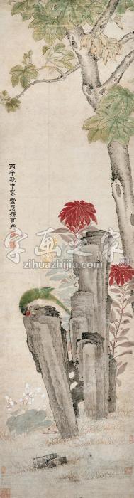 孙克弘1606年作红花鹦鹉立轴设色纸本字画之家