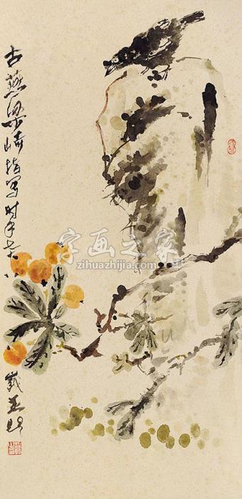 梁崎花鸟立轴纸本字画之家