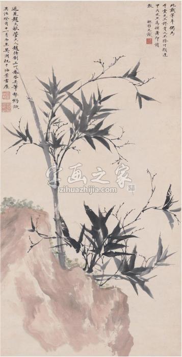 吴湖帆1933年作墨竹丹石图立轴设色纸本字画之家