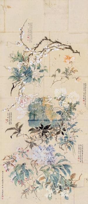 陆小曼1947年作百花图立轴设色纸本字画之家