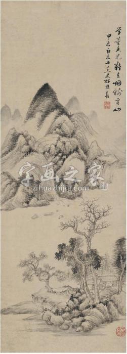 张培敦1844年作云山烟树图立轴水墨纸本字画之家