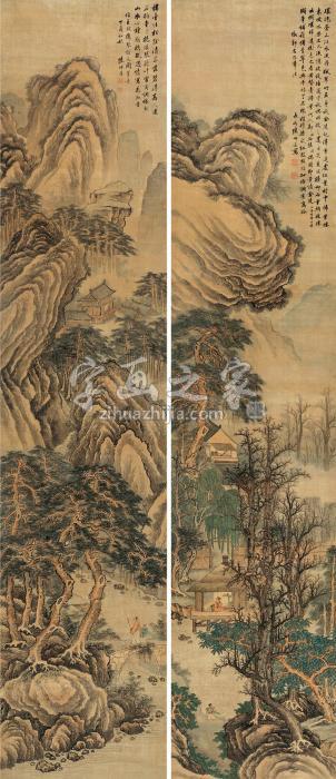 陆师道仿巨然郭忠恕山水屏轴设色纸本字画之家