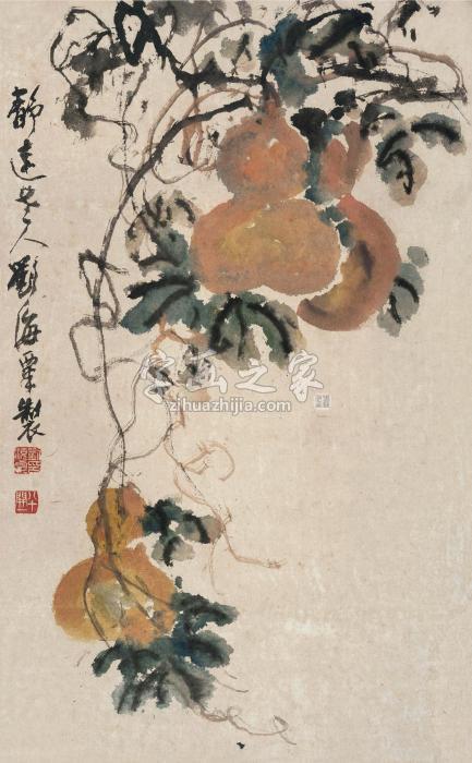 刘海粟福禄图立轴设色纸本字画之家