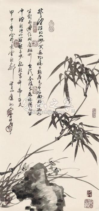 卢坤峰2004年作竹石图镜片水墨纸本字画之家