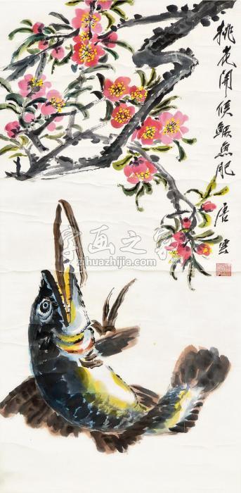 唐云鳜鱼桃花立轴设色纸本字画之家