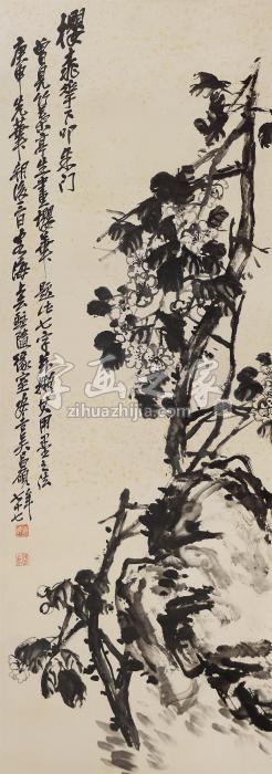 吴昌硕樱花图立轴水墨纸本字画之家