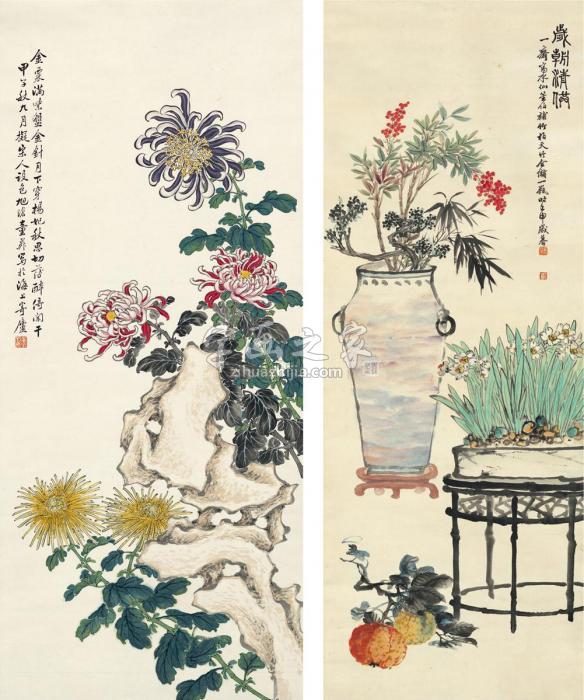 童升商笙伯等1924年作菊花图字画之家