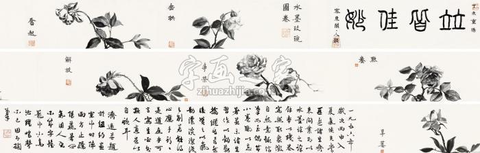 王济远1956年作水墨玫瑰图卷手卷水墨纸本字画之家