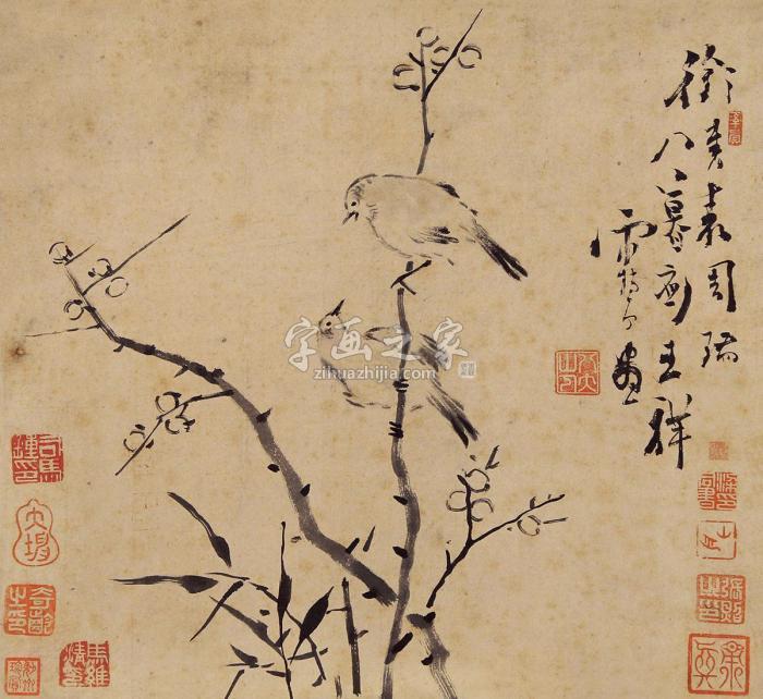 八大山人花鸟镜片纸本字画之家