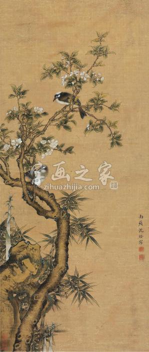 沈铨花鸟立轴设色绢本字画之家