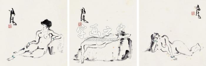 崔君沛人物镜片（二十开选三）设色纸本字画之家