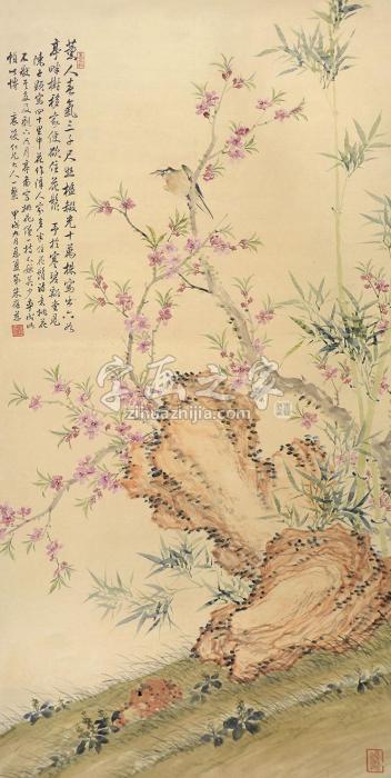 朱葆慈花鸟立轴设色纸本字画之家