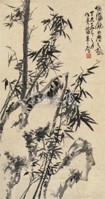 蒲华丁未（1907）年作竹石图立轴水墨纸本字画之家