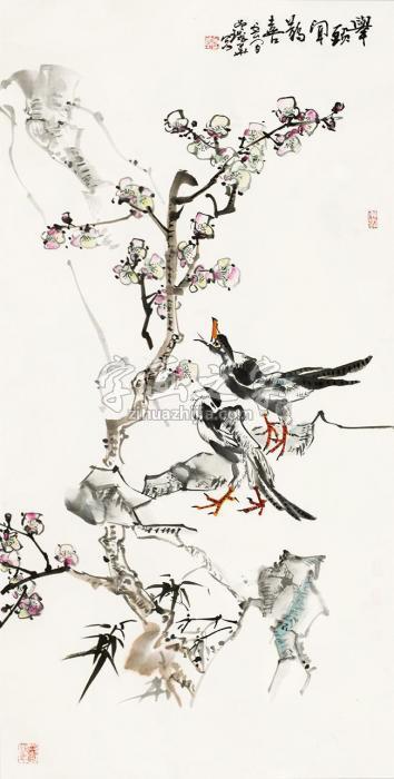 吴铁华花鸟立轴设色纸本字画之家