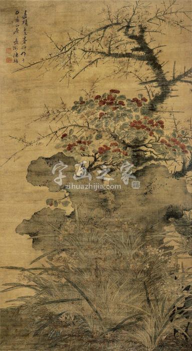 陈栝壬子（1552）年作兰石花卉立轴设色绢本字画之家