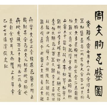 陈介祺瓦盘图二页（附后人释文及杂录五页）镜片水墨纸本