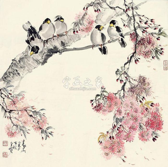 李山花鸟镜片纸本字画之家