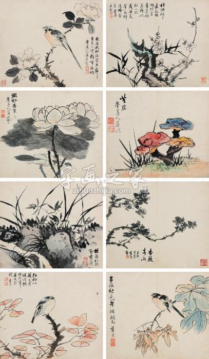 蓝瑛花鸟册册页（八开）设色纸本字画之家