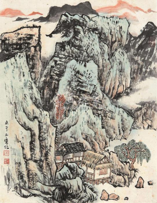 宋玉麟庚午（1990年）作山村图镜心纸本字画之家