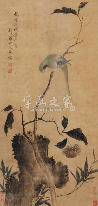 华嵒（款）1782年作花鸟立轴设色绫本字画之家