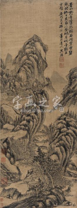 吴历（款）庚戌（1670年）作青山野寺立轴绫本字画之家