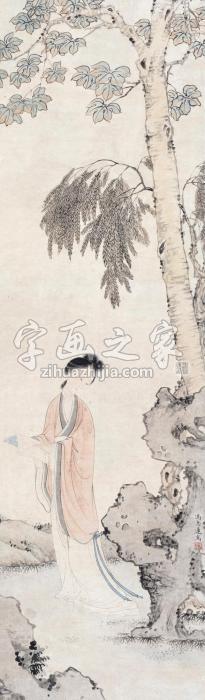 冯忠莲桐荫侍女立轴设色纸本字画之家