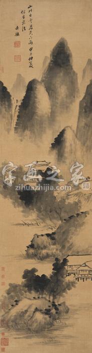 杨文骢（款）山川出云立轴绫本字画之家