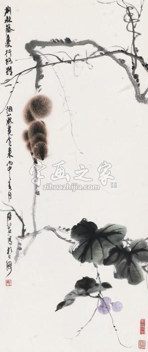 詹仁左松鼠立轴设色纸本字画之家