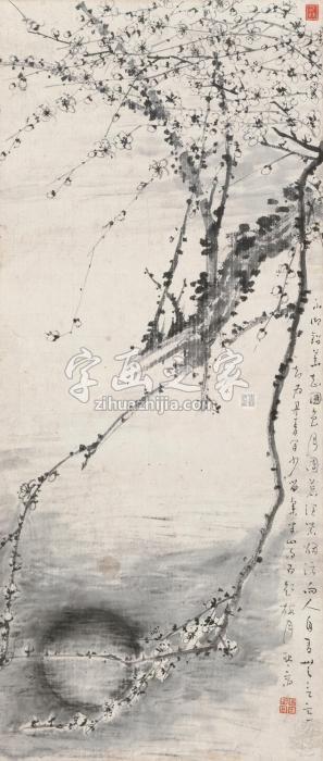 简经纶月影梅花立轴设色纸本字画之家