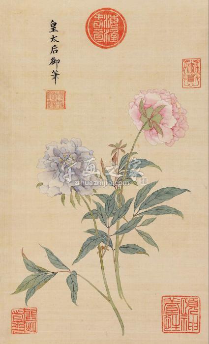 慈禧芍药立轴设色绫本字画之家