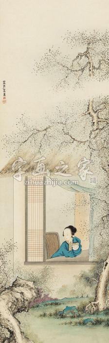 管平湖倚窗仕女立轴纸本字画之家