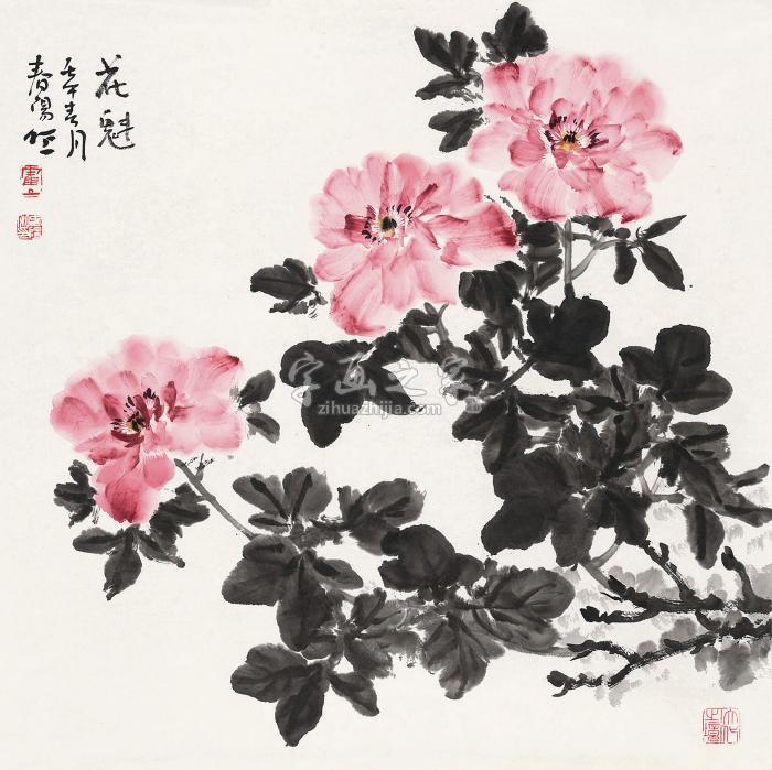 霍春阳壬午（2002年）作花魁镜心纸本字画之家