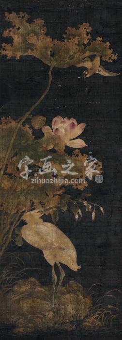 佚名荷花鹭鸶立轴设色绢本字画之家