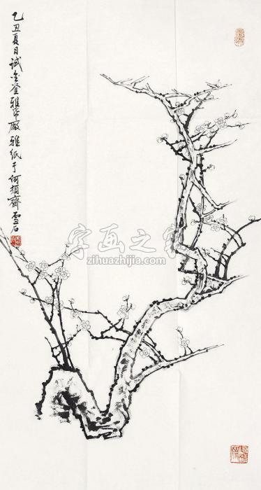 白雪石梅花镜片水墨纸本字画之家