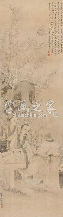 钱杜1842年作仿仇珠《羲之爱鹅图》立轴设色纸本字画之家