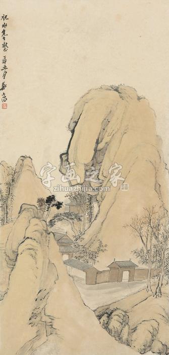 郑午昌丁卯（1927年）作竹林古寺镜心纸本字画之家