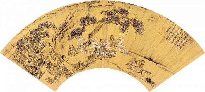 薛素素（款）壬子（1612）年作谈径煮茗扇面水墨金笺字画之家