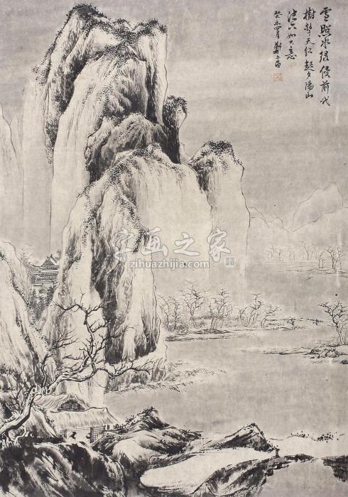 郑午昌1943年作山水镜心纸本水墨字画之家