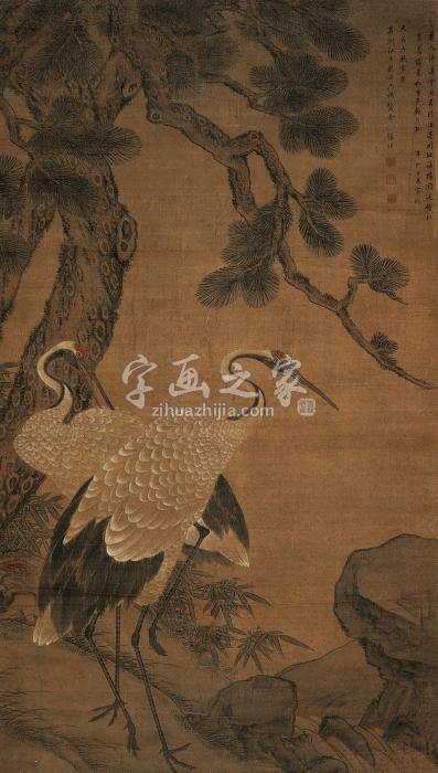 张炜辛卯（1651）年作松鹤立轴设色绢本字画之家