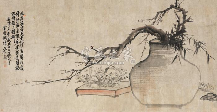 李鱓（款）甲戌（1754年）作双清图镜心纸本字画之家