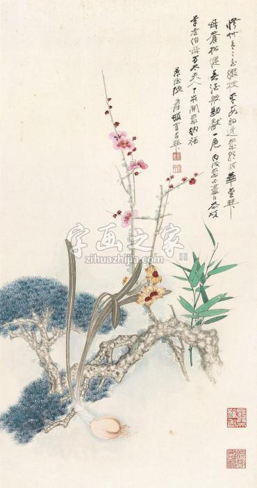 张大千1946年作花朝纳福图镜心纸本字画之家