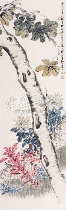 金城陆恢等1916年作花卉立轴纸字画之家